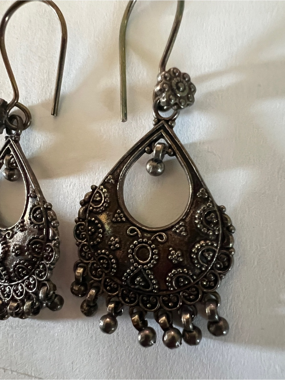 Oxidized SilverTone Boho Tribal Fringe Dangle Earrings - Picture 5 of 7